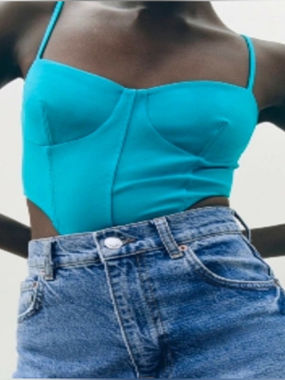 Zara Turquoise corset Top with cutout Size Medium#corset top